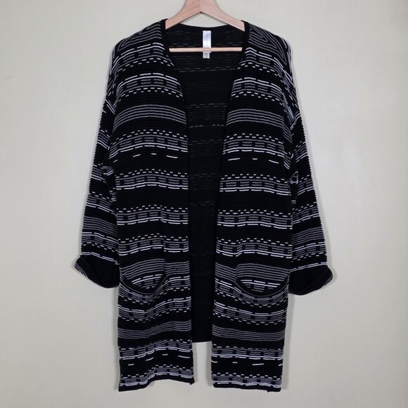 Marla Wynne Cardigan Womens L Black White 3/4 Sleeve Slouchy Cottage Lagenlook - Picture 15 of 16